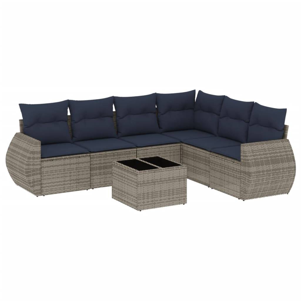 vidaXL 7-teiliges Gartensofa-Set mit Kissen, grau, Polyrattan
