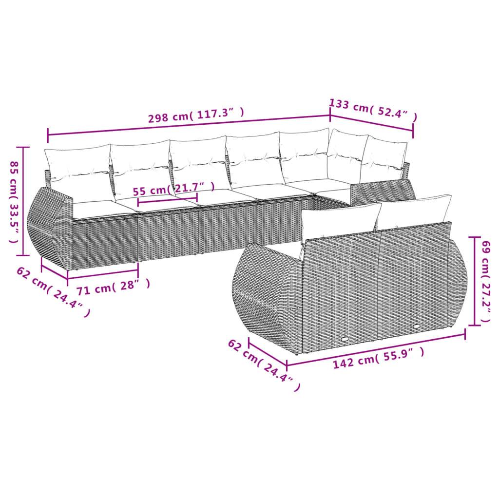 vidaXL 8-teiliges Gartensofa-Set mit Kissen, braun, Polyrattan