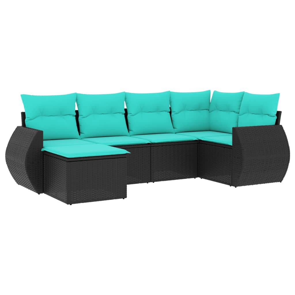 vidaXL 6-teiliges Gartensofa-Set mit Kissen, schwarzes Polyrattan