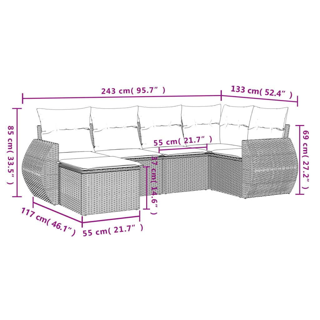 vidaXL 6-teiliges Gartensofa-Set mit Kissen, braun, Polyrattan