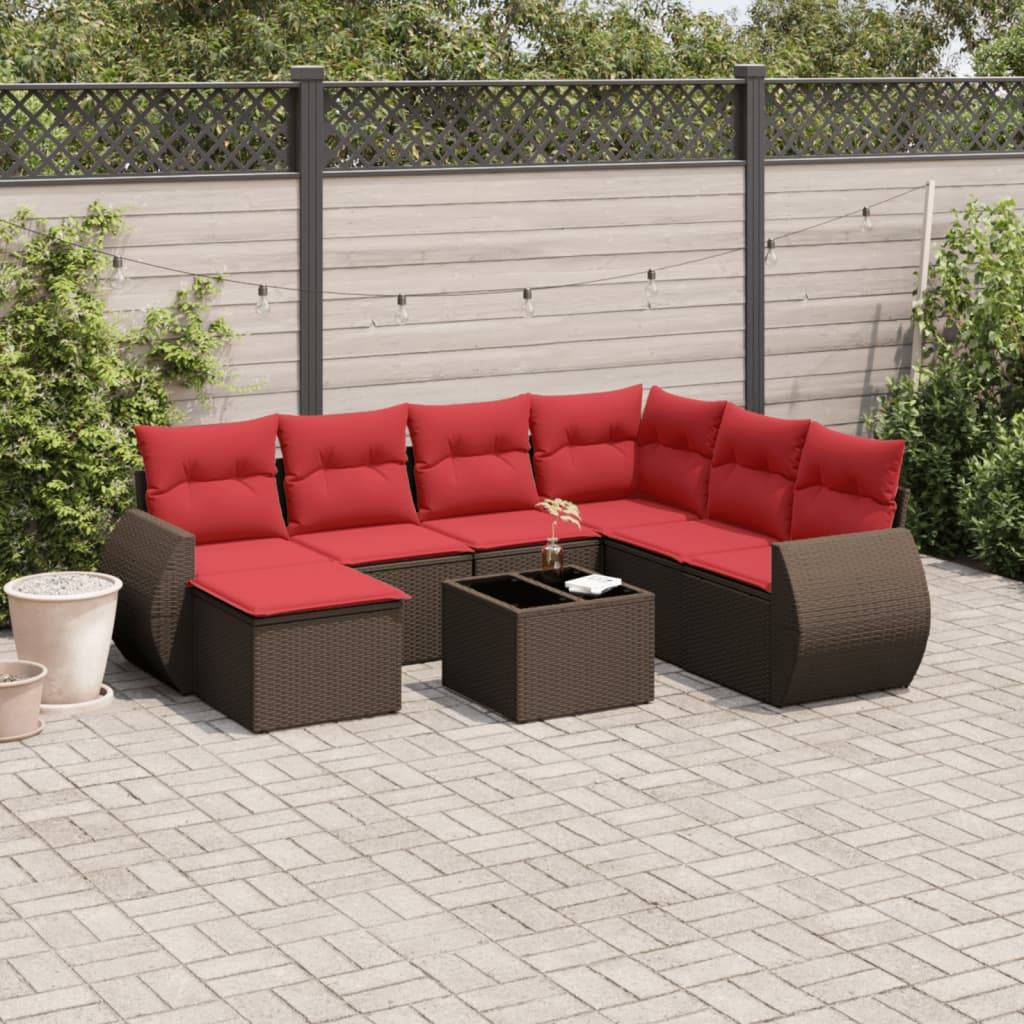 vidaXL 8-teiliges Gartensofa-Set mit Kissen, braun, Polyrattan