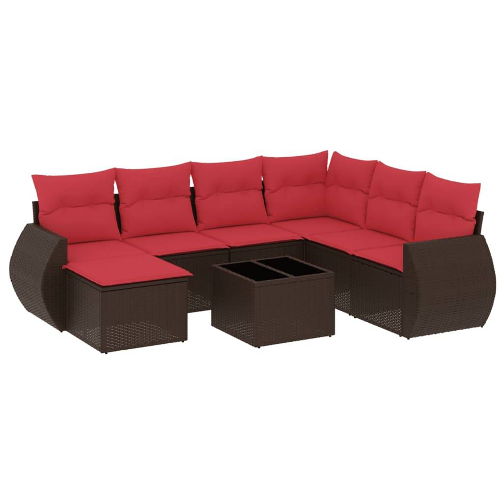 vidaXL 8-teiliges Gartensofa-Set mit Kissen, braun, Polyrattan