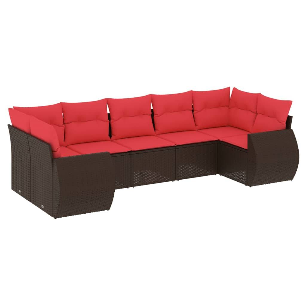 vidaXL 7-teiliges Gartensofa-Set mit Kissen, braun, Polyrattan