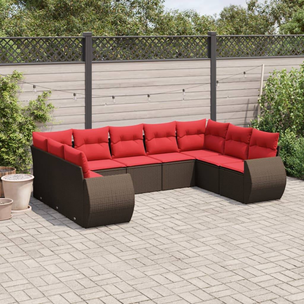 vidaXL 9-teiliges Gartensofa-Set mit Kissen, braun, Polyrattan