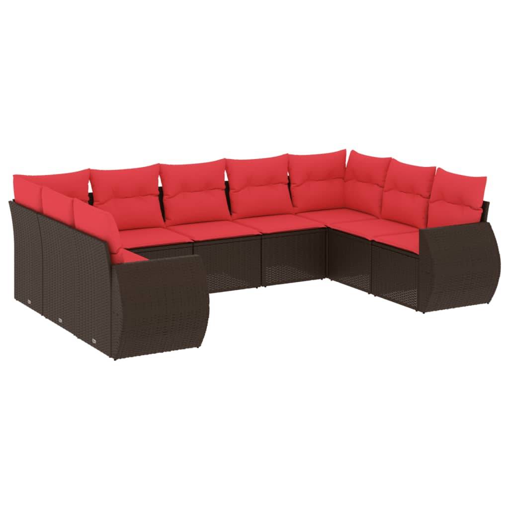 vidaXL 9-teiliges Gartensofa-Set mit Kissen, braun, Polyrattan
