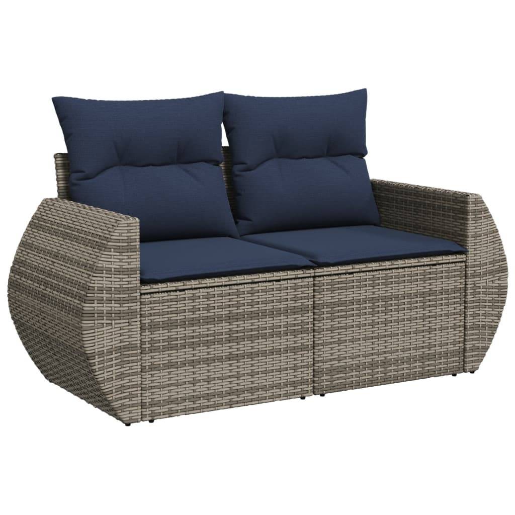 vidaXL 9-teiliges Gartensofa-Set mit Kissen, grau, Polyrattan
