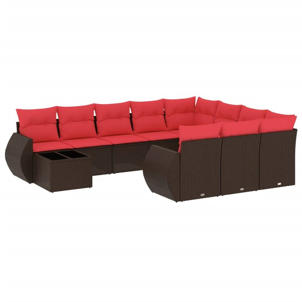 vidaXL 11-teiliges Gartensofa-Set mit Kissen, braun, Polyrattan