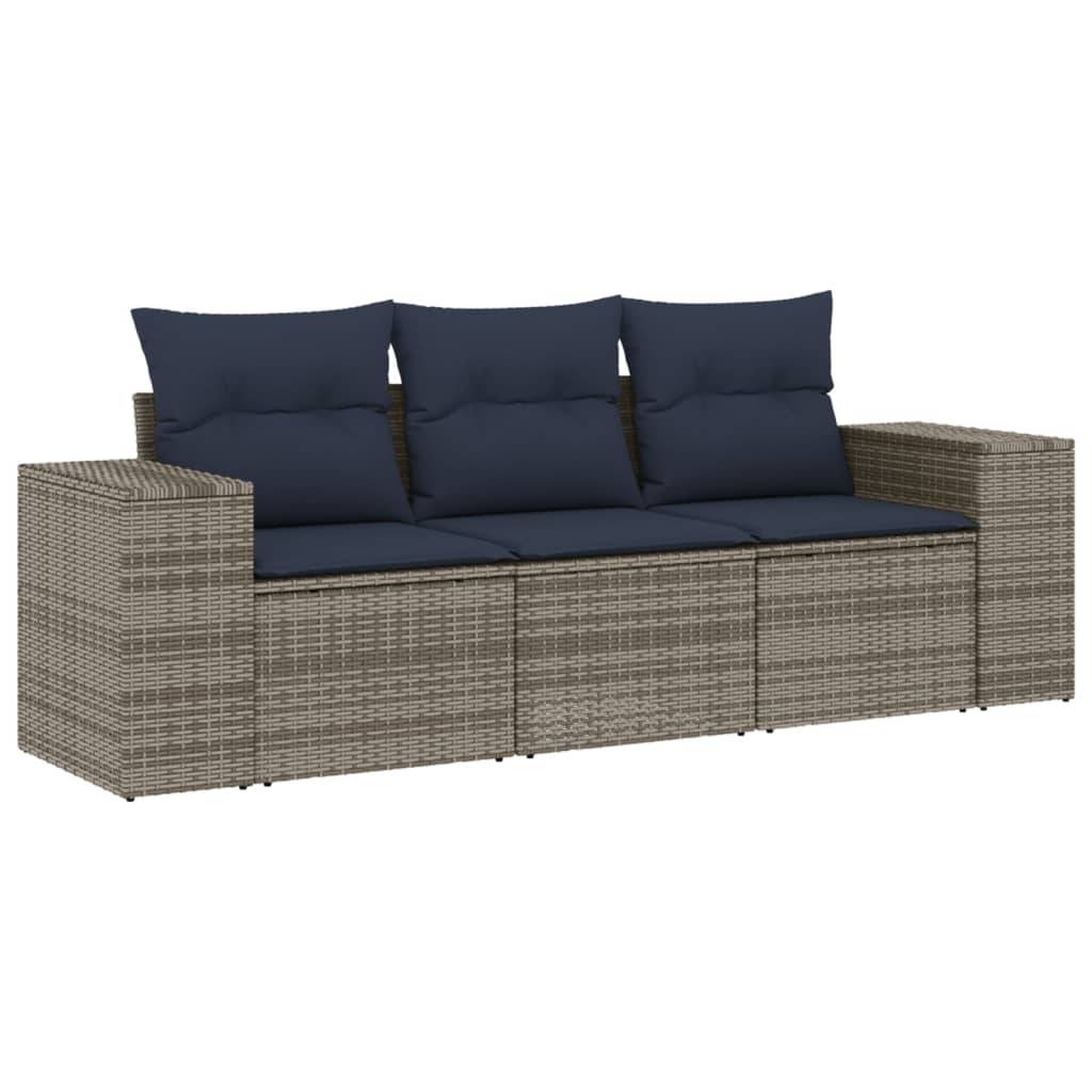 vidaXL 3-teiliges Gartensofa-Set mit Kissen, grau, Polyrattan