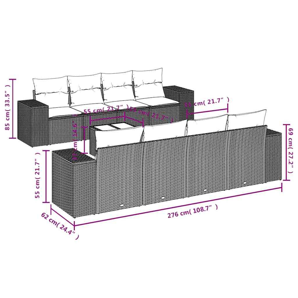 vidaXL 9-teiliges Gartensofa-Set mit Kissen, schwarzes Polyrattan