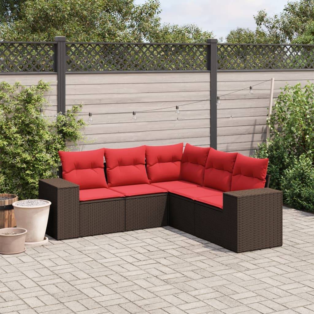 vidaXL 5-teiliges Gartensofa-Set mit Kissen, braun, Polyrattan