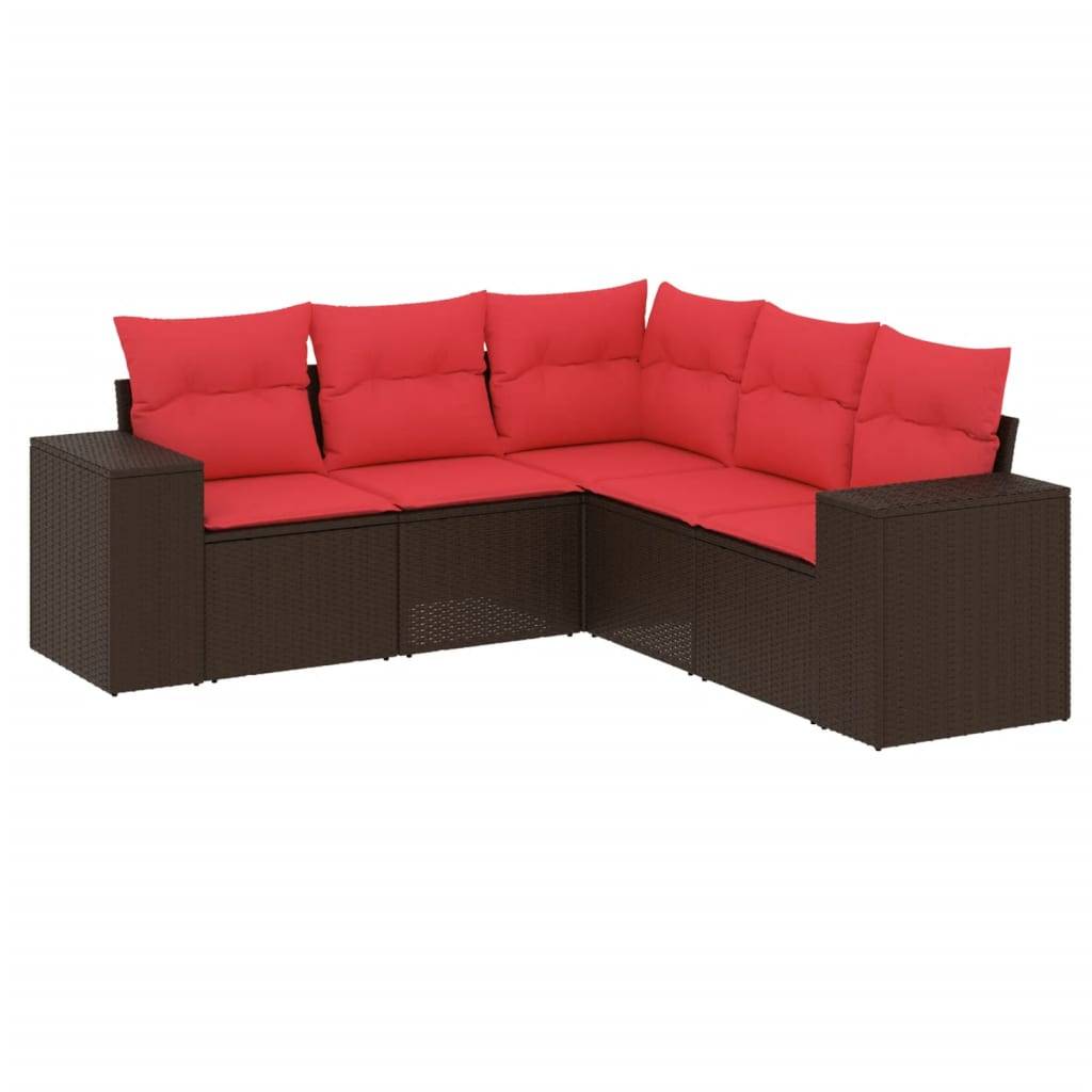 vidaXL 5-teiliges Gartensofa-Set mit Kissen, braun, Polyrattan