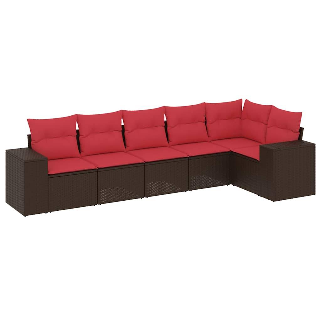 vidaXL 6-teiliges Gartensofa-Set mit Kissen, braun, Polyrattan