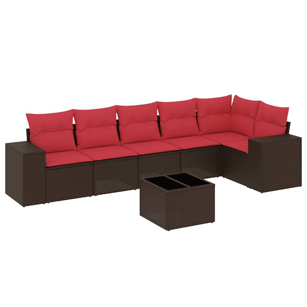 vidaXL 7-teiliges Gartensofa-Set mit Kissen, braun, Polyrattan