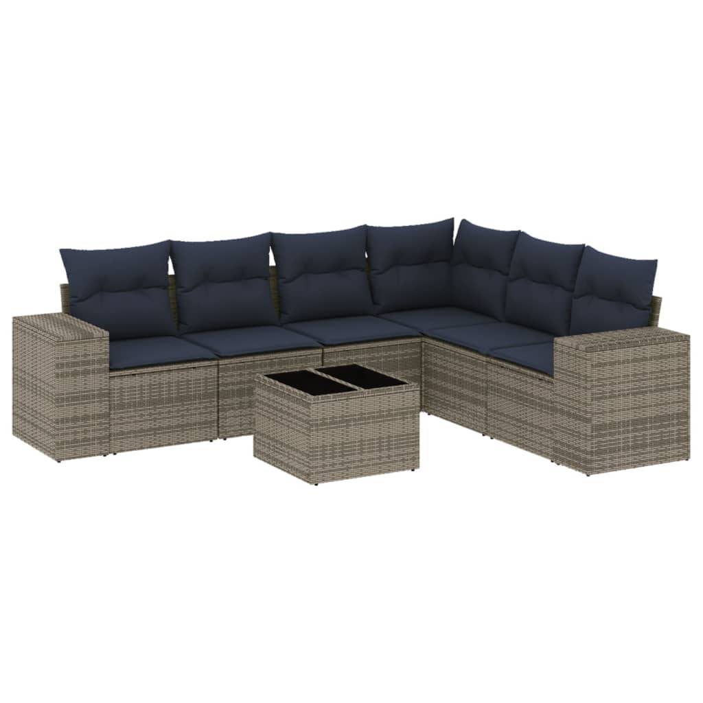 vidaXL 7-teiliges Gartensofa-Set mit Kissen, grau, Polyrattan