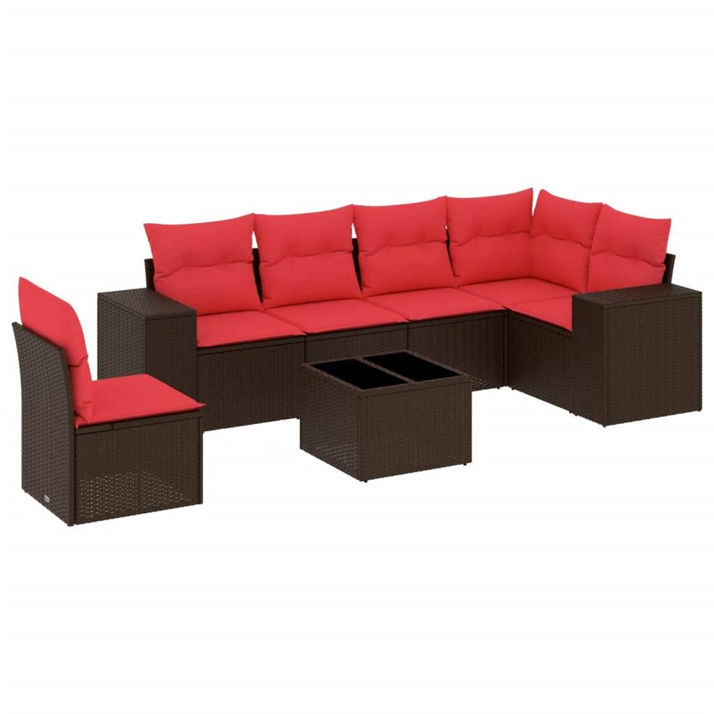 vidaXL 7-teiliges Gartensofa-Set mit Kissen, braun, Polyrattan
