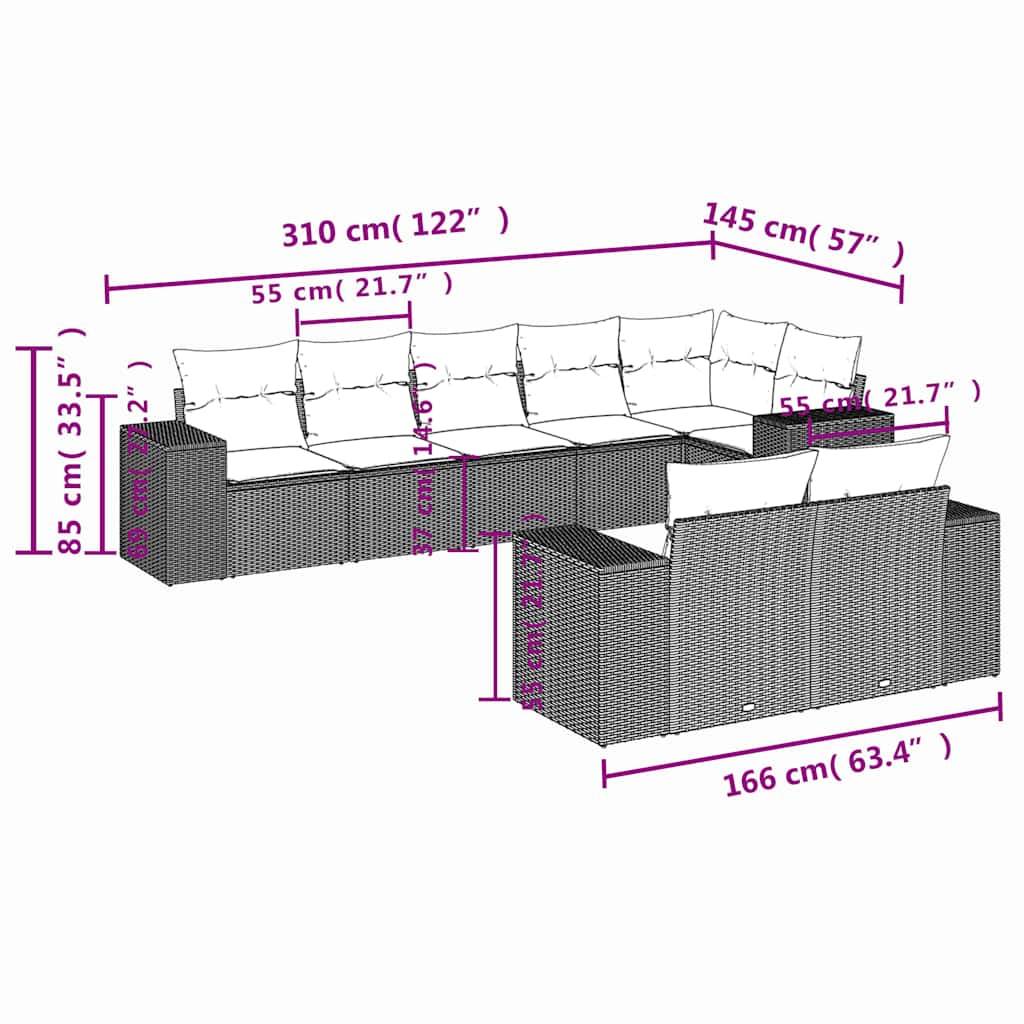 vidaXL 8-teiliges Gartensofa-Set mit Kissen, braun, Polyrattan