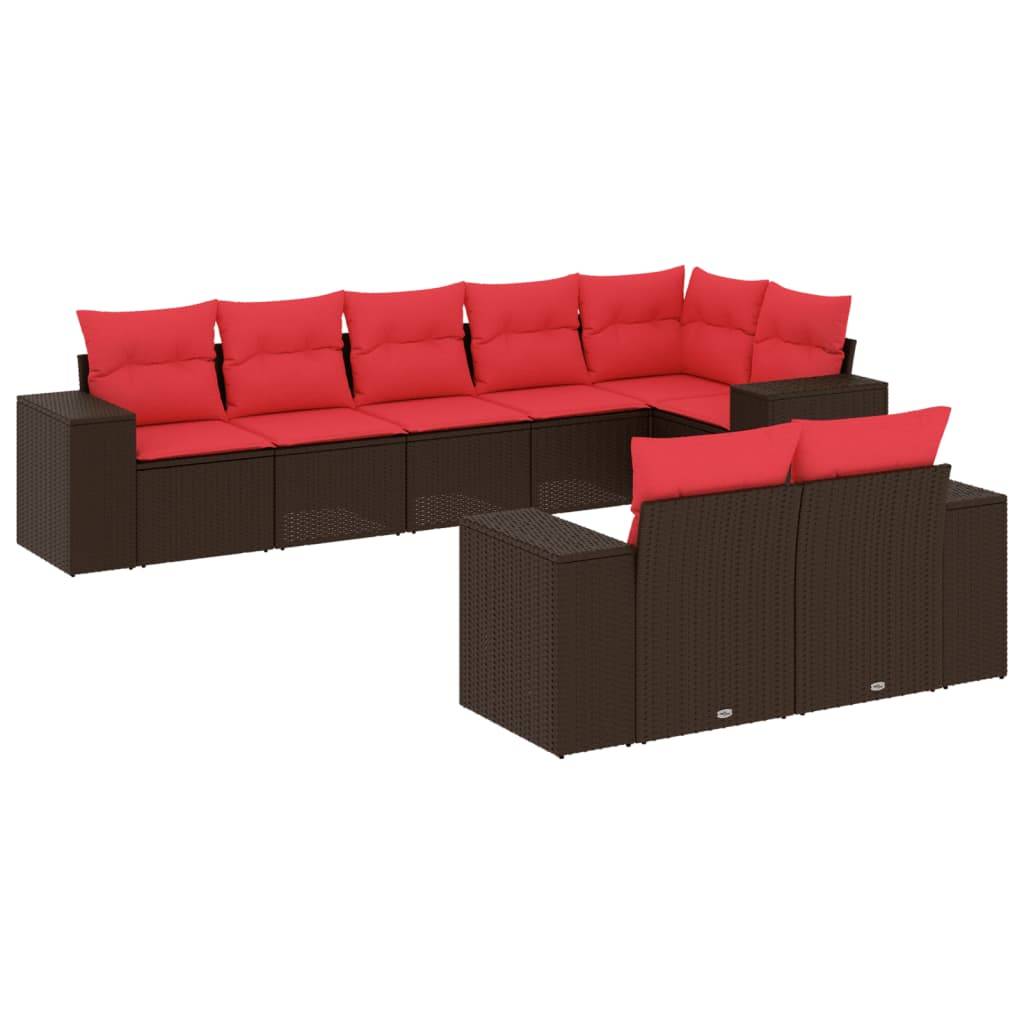 vidaXL 8-teiliges Gartensofa-Set mit Kissen, braun, Polyrattan