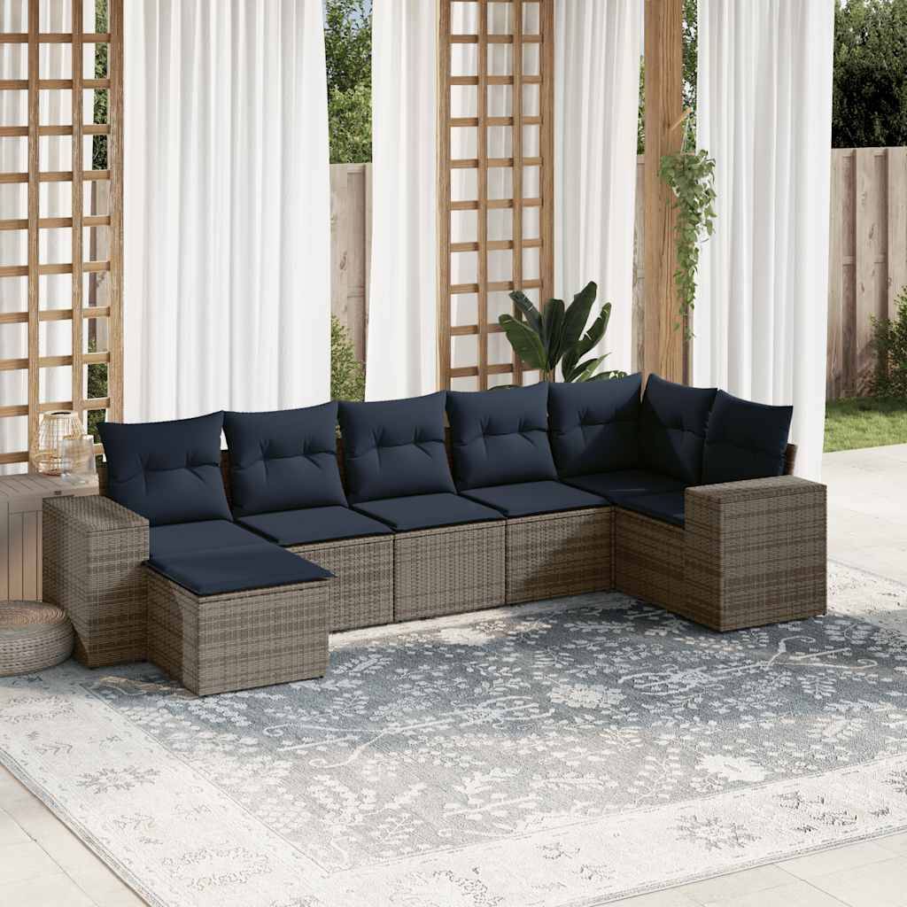 vidaXL 7-teiliges Gartensofa-Set mit Kissen, grau, Polyrattan