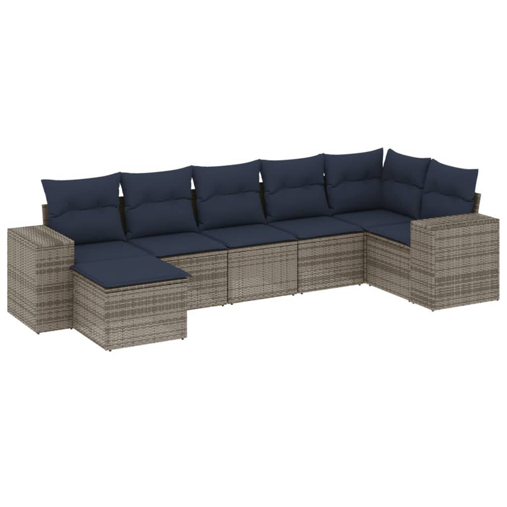 vidaXL 7-teiliges Gartensofa-Set mit Kissen, grau, Polyrattan