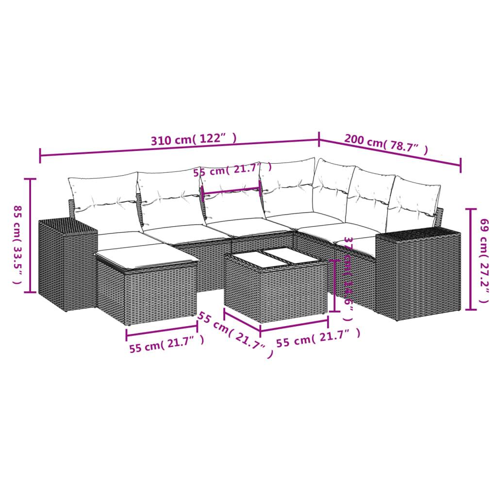 vidaXL 8-teiliges Gartensofa-Set mit Kissen, braun, Polyrattan