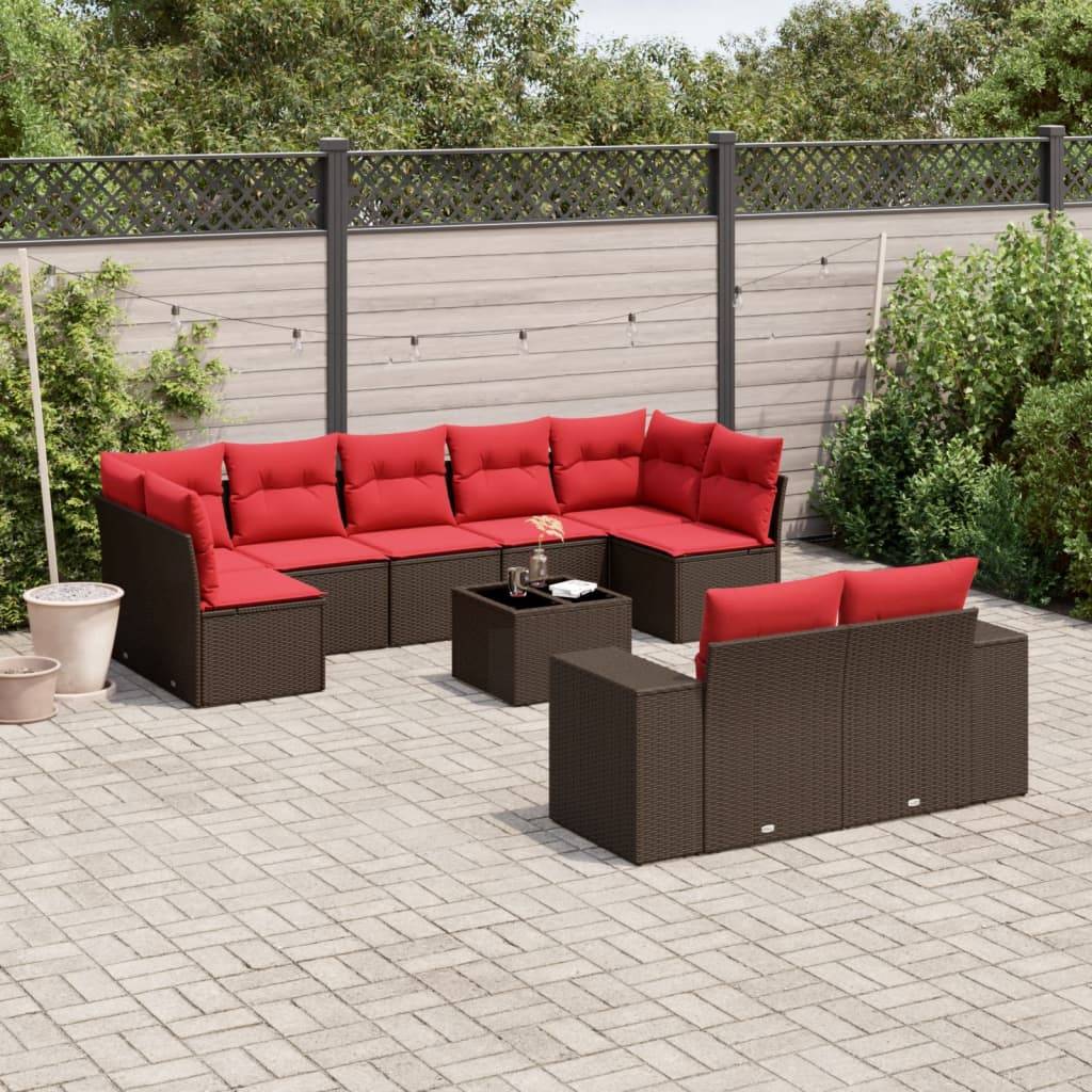 vidaXL 10-teiliges Gartensofa-Set mit Kissen, braun, Polyrattan