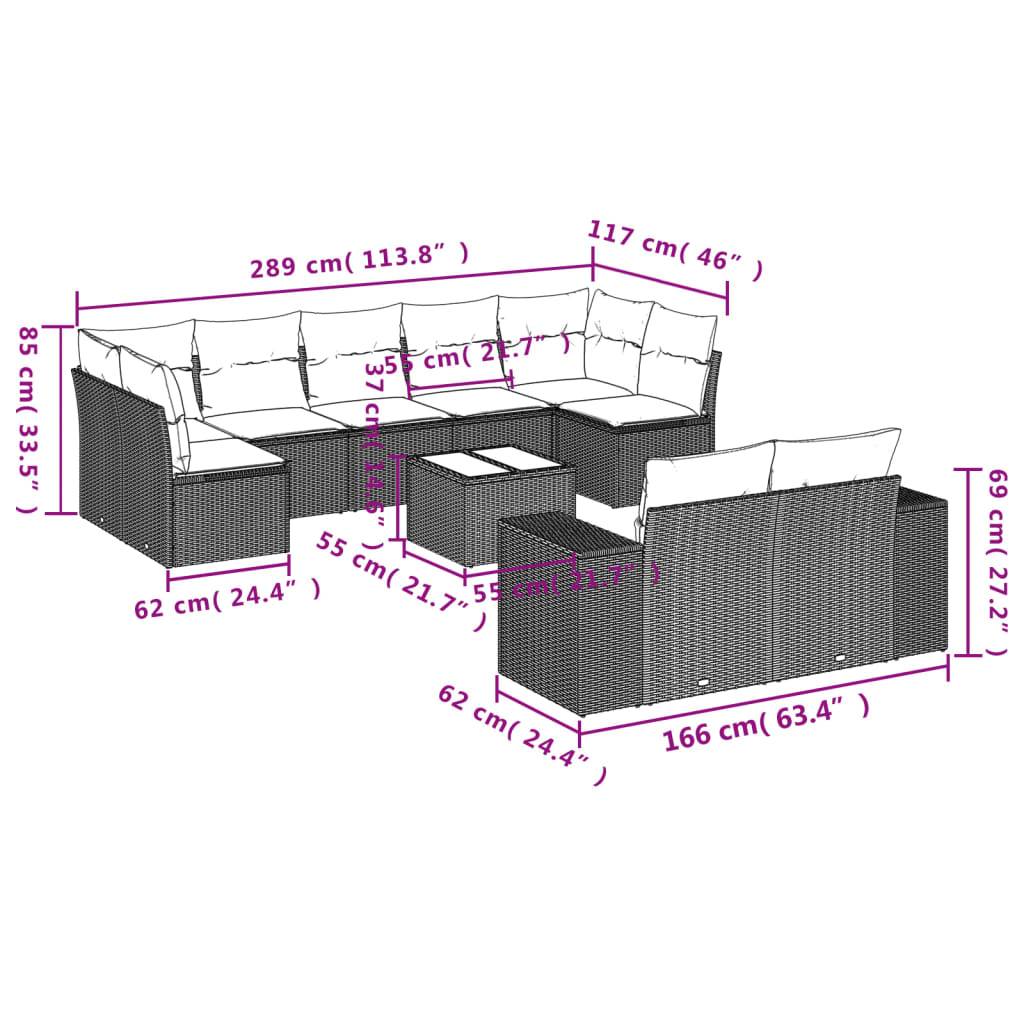 vidaXL 10-teiliges Gartensofa-Set mit Kissen, braun, Polyrattan