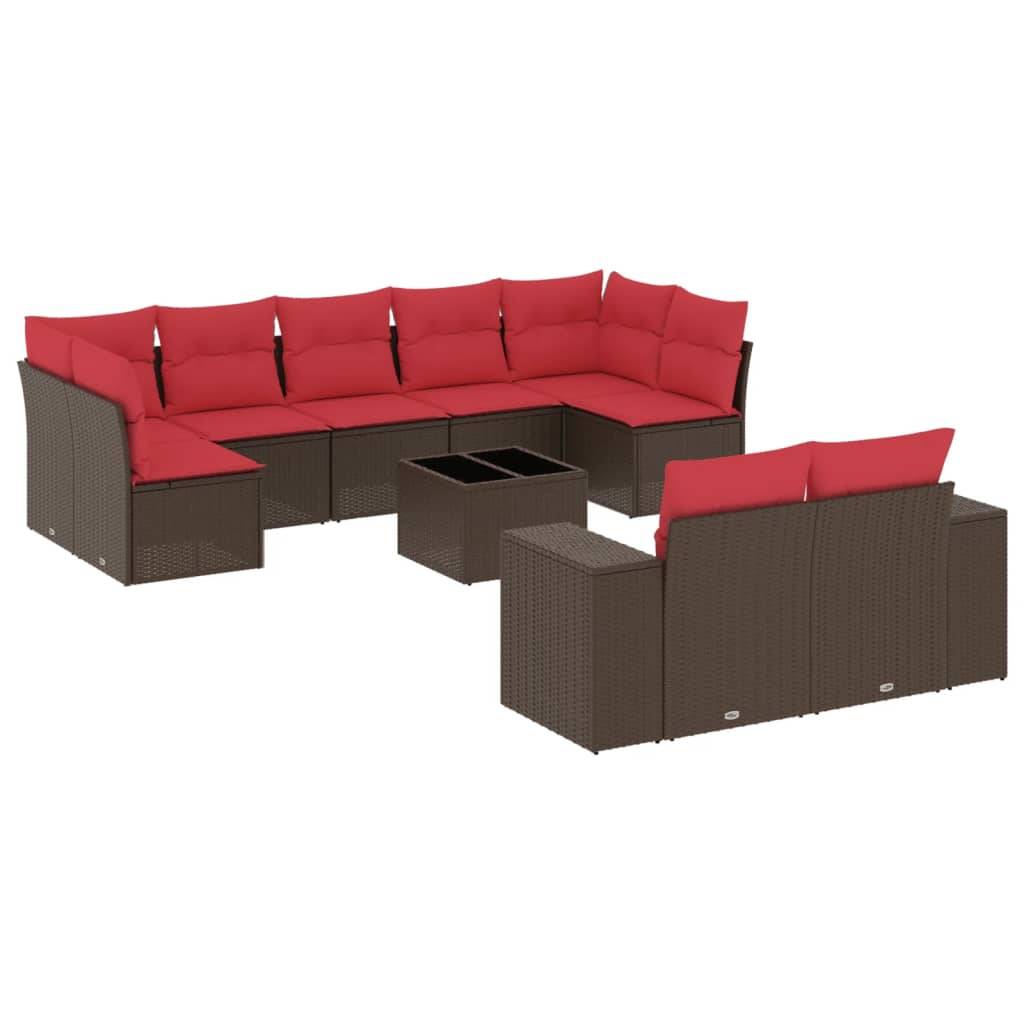 vidaXL 10-teiliges Gartensofa-Set mit Kissen, braun, Polyrattan