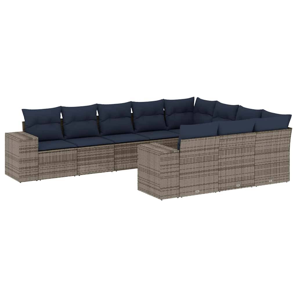 vidaXL 10-teiliges Gartensofa-Set mit Kissen, grau, Polyrattan