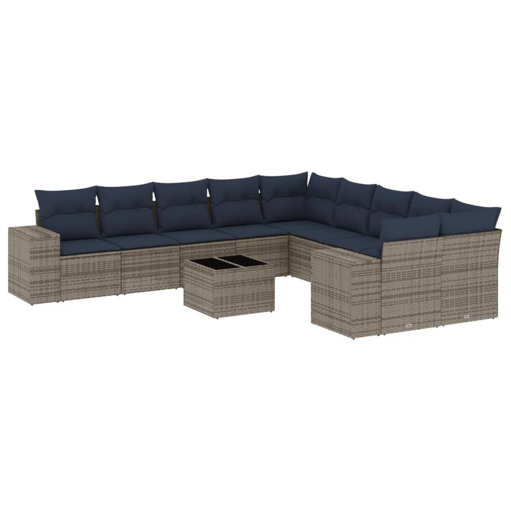 vidaXL 11-teiliges Gartensofa-Set mit Kissen, grau, Polyrattan