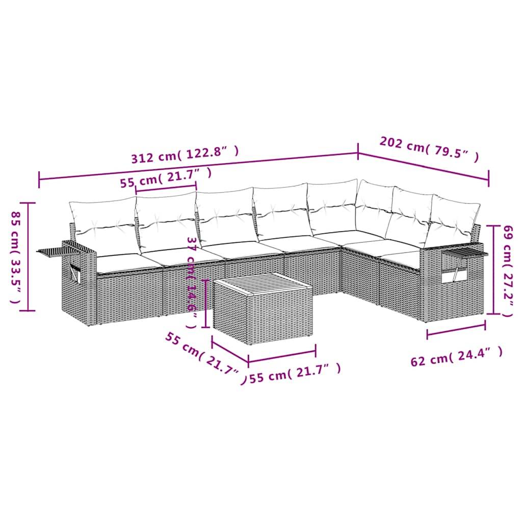 vidaXL 8-teiliges Gartensofa-Set mit Kissen, schwarzes Polyrattan