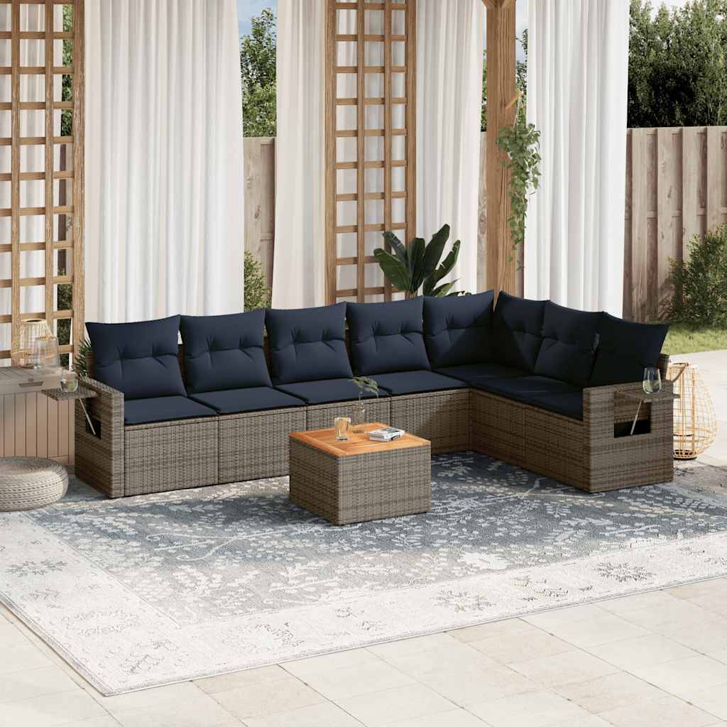 vidaXL 8-teiliges Gartensofa-Set mit Kissen, grau, Polyrattan