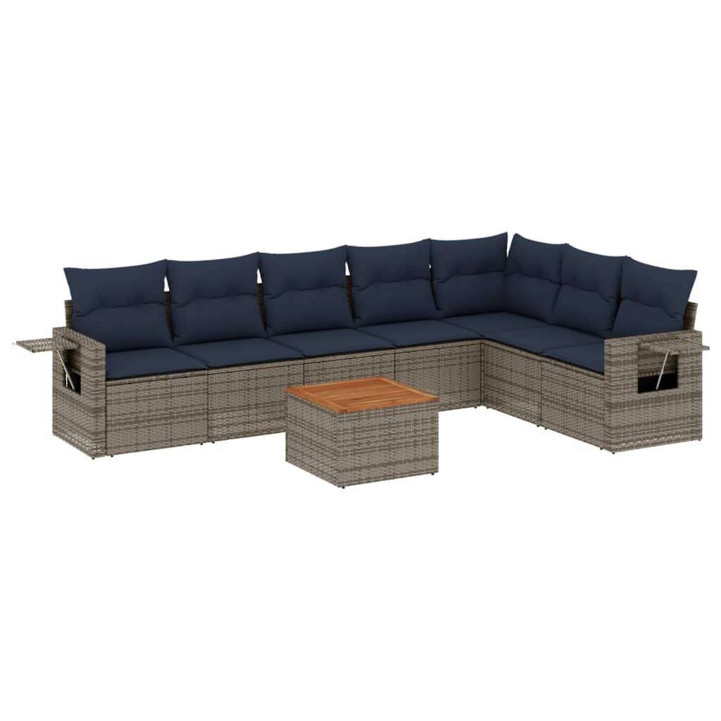 vidaXL 8-teiliges Gartensofa-Set mit Kissen, grau, Polyrattan
