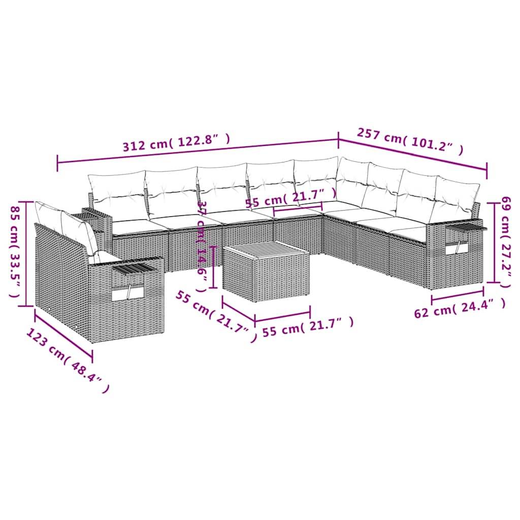 vidaXL 11-teiliges Gartensofa-Set mit Kissen, schwarzes Polyrattan