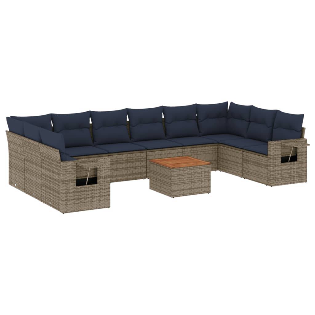 vidaXL 11-teiliges Gartensofa-Set mit Kissen, grau, Polyrattan