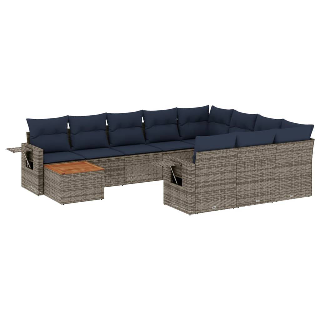 vidaXL 11-teiliges Gartensofa-Set mit Kissen, grau, Polyrattan