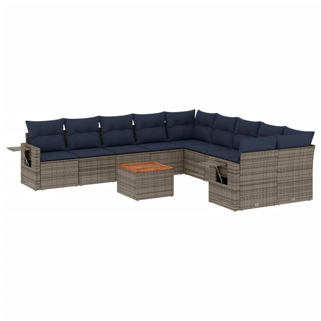 vidaXL 11-teiliges Gartensofa-Set mit Kissen, grau, Polyrattan