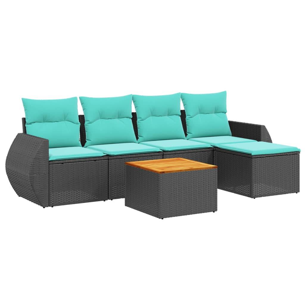 vidaXL 6-teiliges Gartensofa-Set mit Kissen, schwarzes Polyrattan