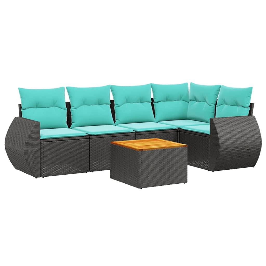 vidaXL 6-teiliges Gartensofa-Set mit Kissen, schwarzes Polyrattan