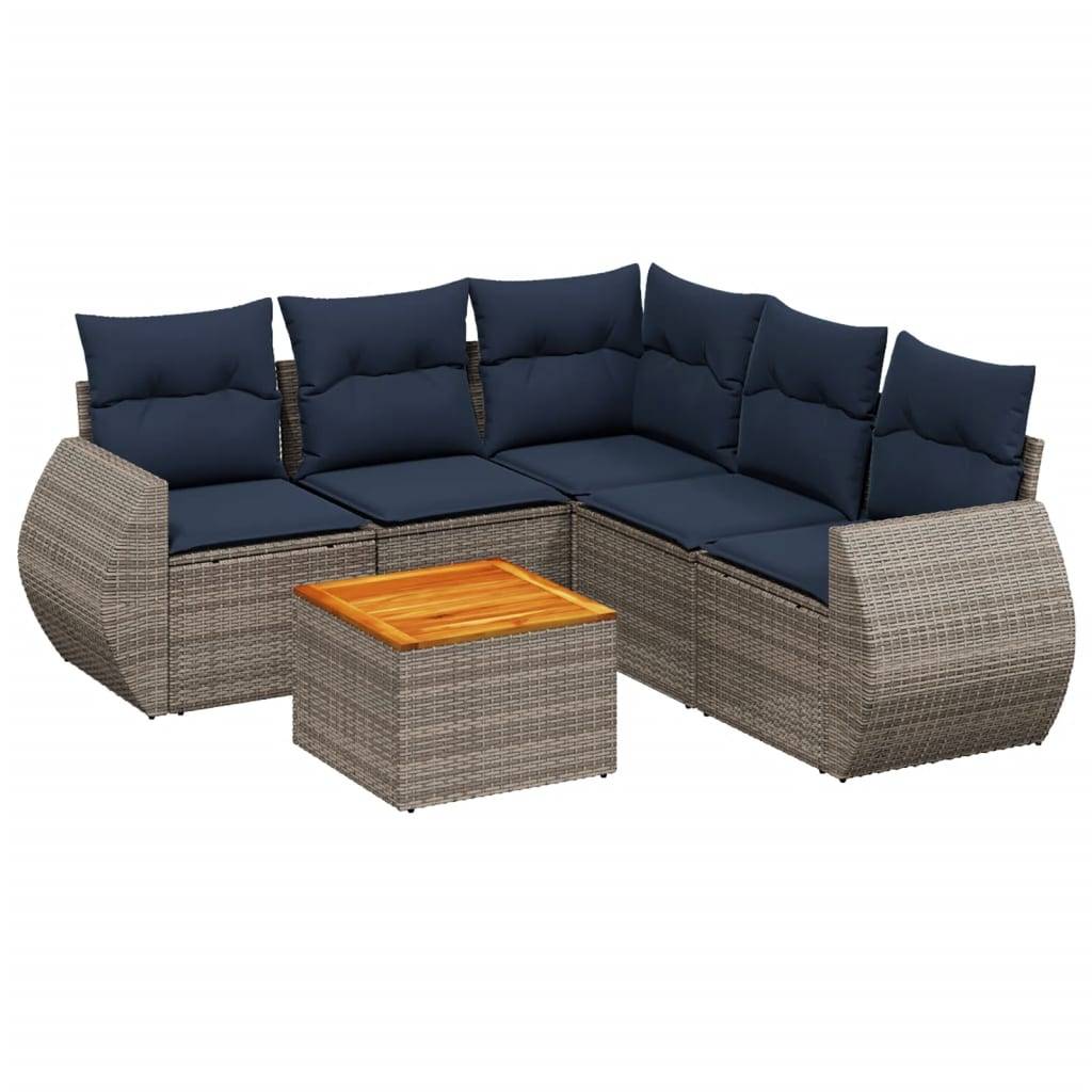 vidaXL 6-teiliges Gartensofa-Set mit Kissen, grau, Polyrattan