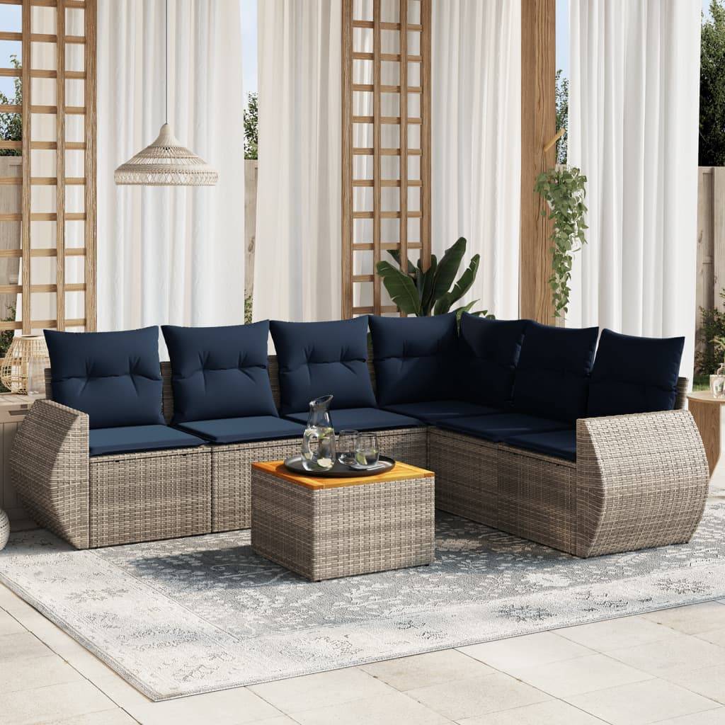 vidaXL 7-teiliges Gartensofa-Set mit Kissen, grau, Polyrattan