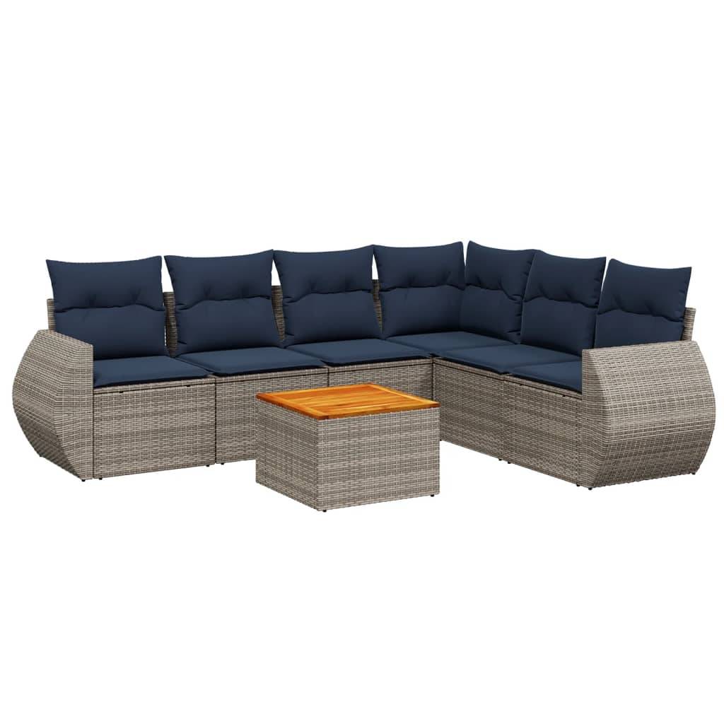 vidaXL 7-teiliges Gartensofa-Set mit Kissen, grau, Polyrattan