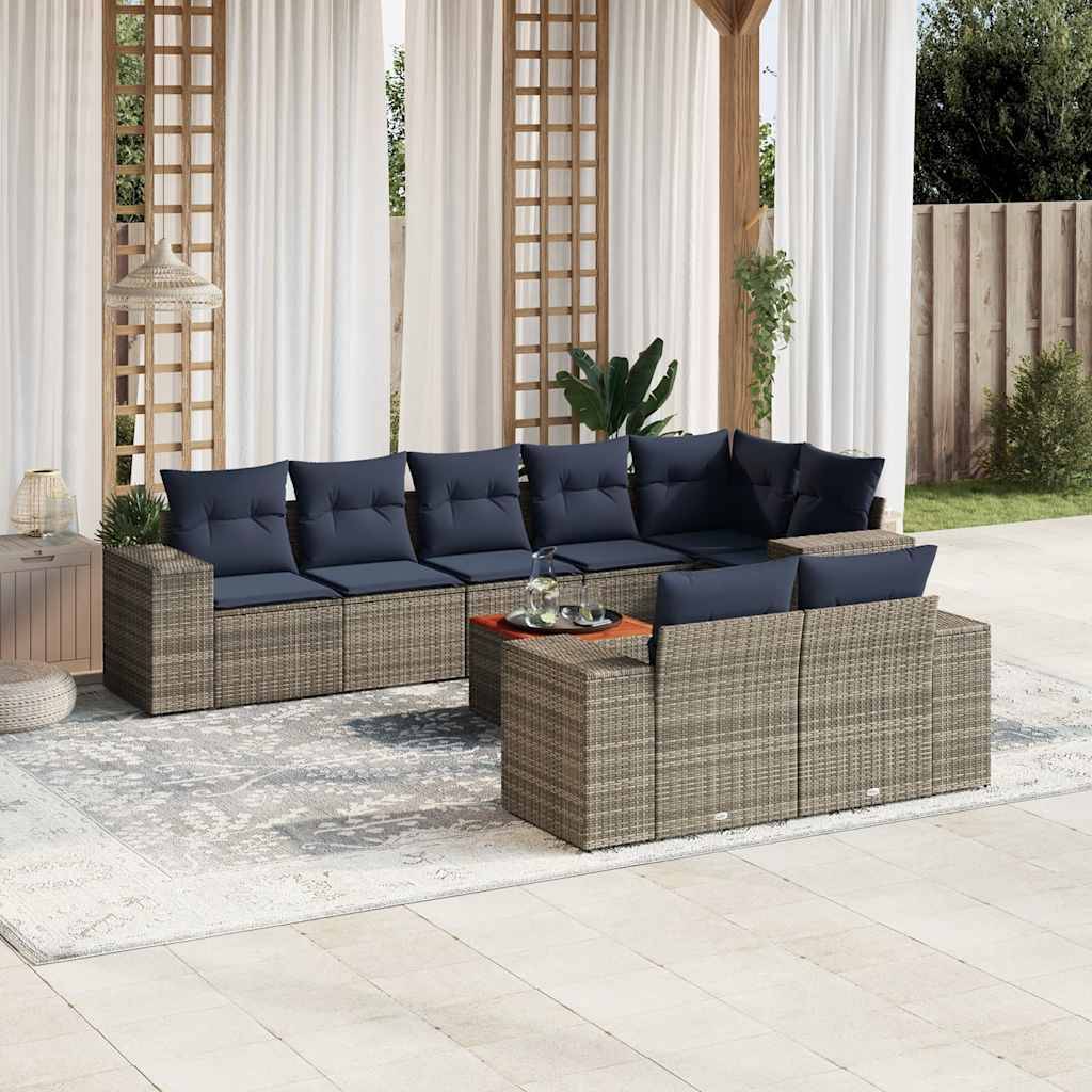 vidaXL 9-teiliges Gartensofa-Set mit Kissen, grau, Polyrattan