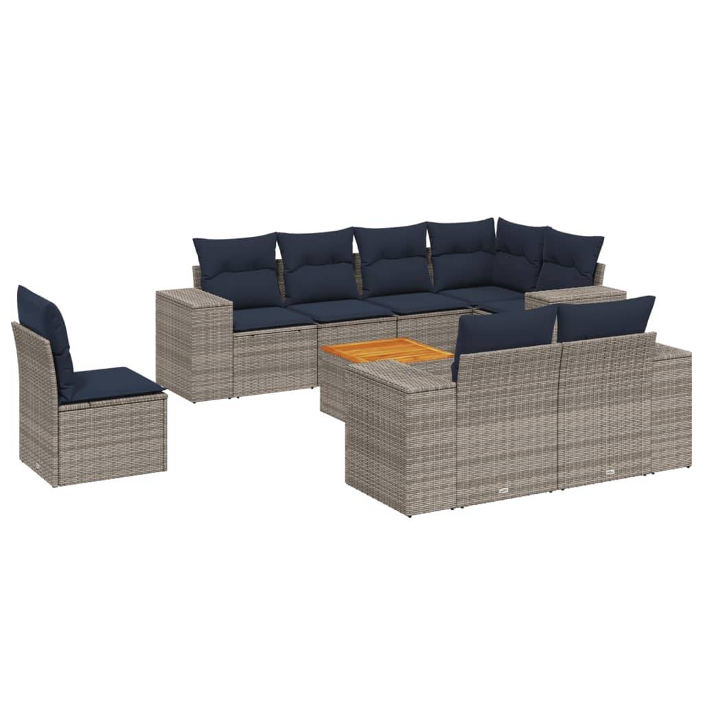 vidaXL 9-teiliges Gartensofa-Set mit Kissen, grau, Polyrattan