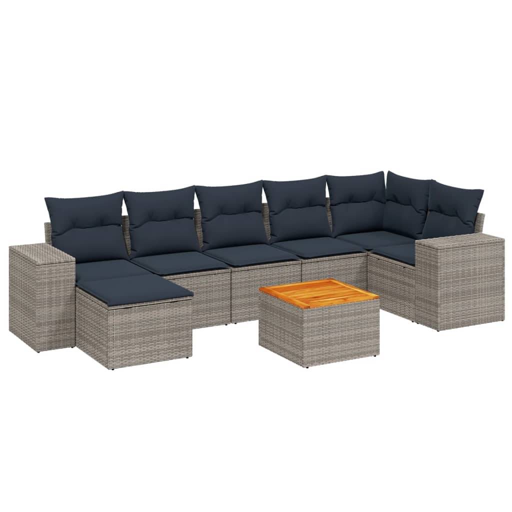 vidaXL 8-teiliges Gartensofa-Set mit Kissen, grau, Polyrattan
