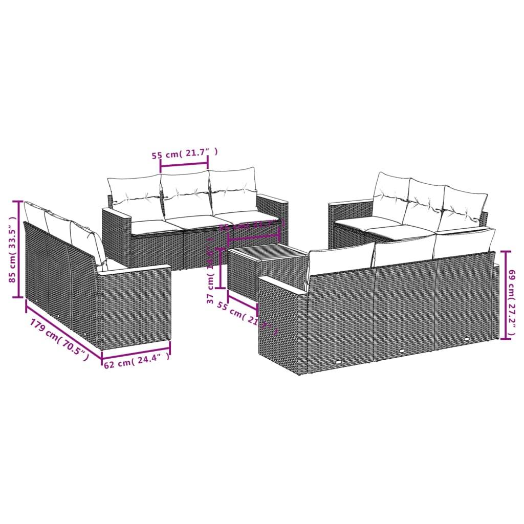 vidaXL 13-teiliges Gartensofa-Set mit Kissen, grau, Polyrattan