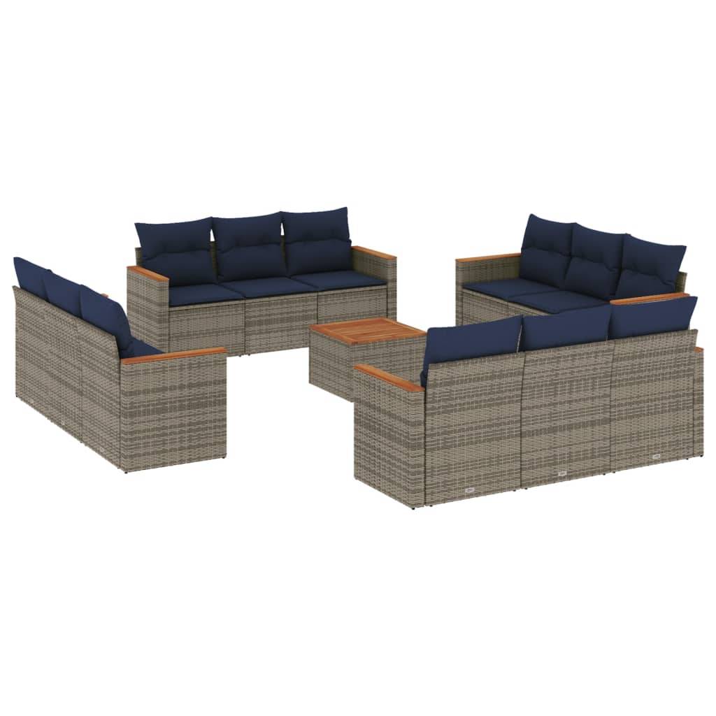 vidaXL 13-teiliges Gartensofa-Set mit Kissen, grau, Polyrattan