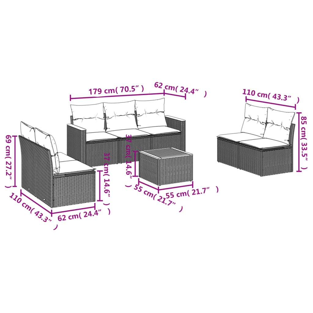 vidaXL 8-teiliges Gartensofa-Set mit Kissen, grau, Polyrattan