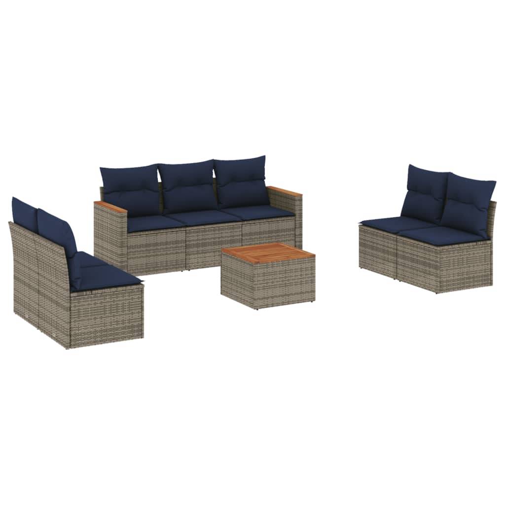 vidaXL 8-teiliges Gartensofa-Set mit Kissen, grau, Polyrattan