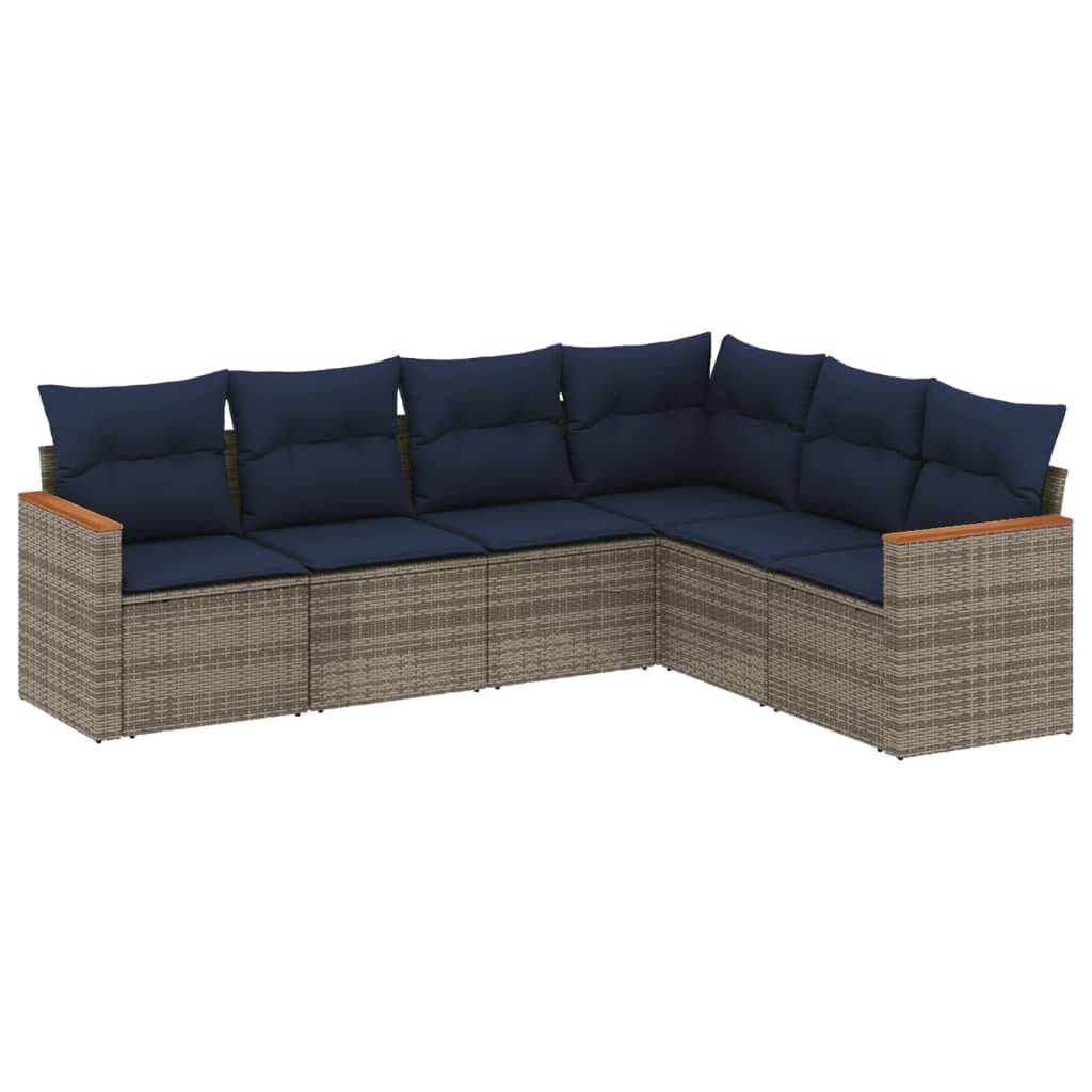 vidaXL 6-teiliges Gartensofa-Set mit Kissen, grau, Polyrattan