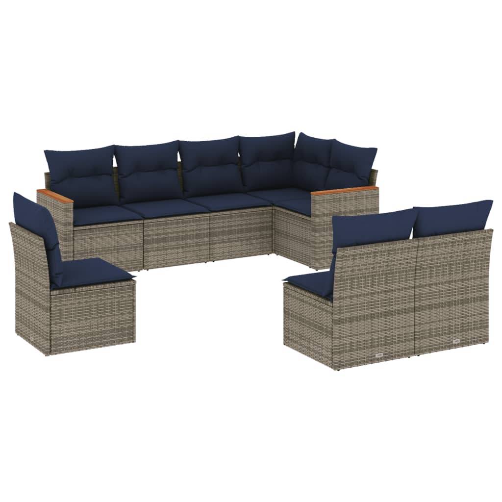 vidaXL 8-teiliges Gartensofa-Set mit Kissen, grau, Polyrattan